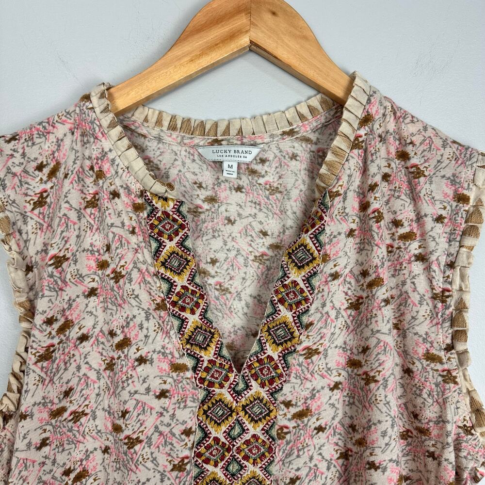 Lucky Brand Sexy Boho Floral Mix Peplum Tank Blouse Sz M - Picture 5 of 10